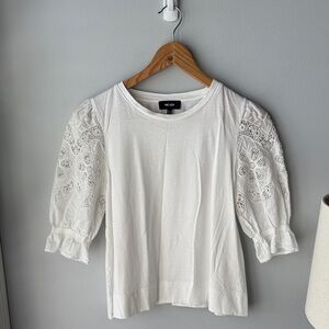 ME+EM White Embroidered Eyelet Puff Sleeve Tee